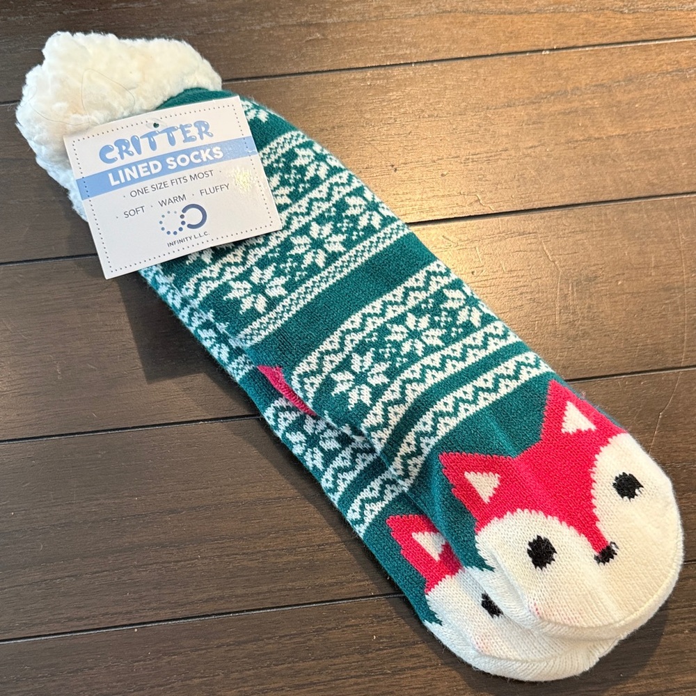Teal and Red Fox Lined Socks